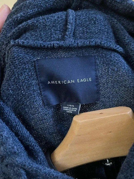 American Eagle Navy Knit Hoodie with Subtle Texture - Picture 3 of 4